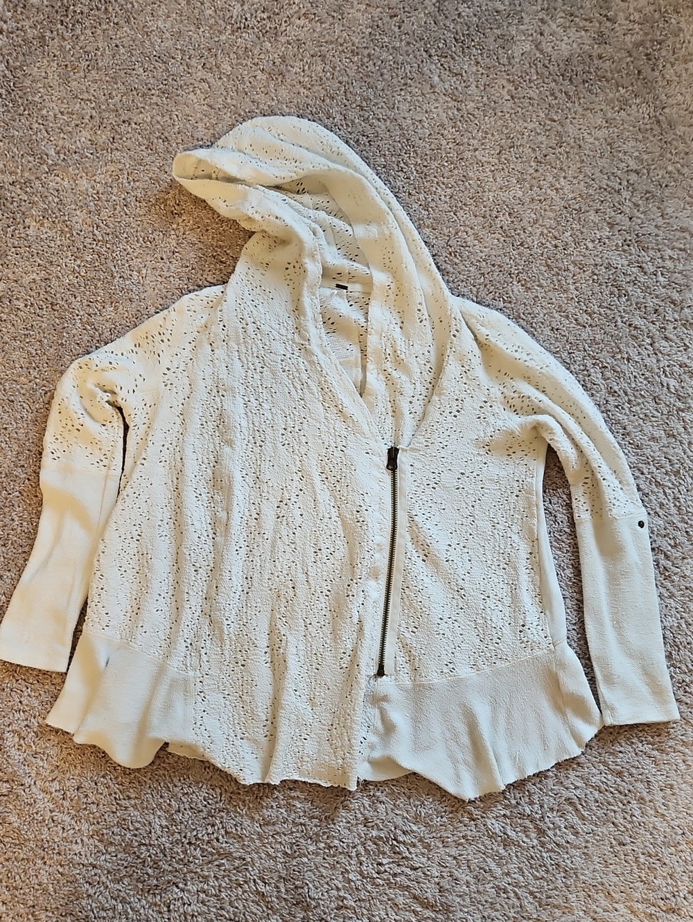 Free People Cream Eyelet Knit Doily Crochet Ovrrsized Sweater